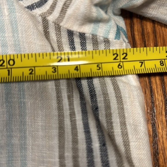 J. Jill Love Linen Blouse White With Teal Stripes Scroll Pattern Size M - Picture 8 of 10